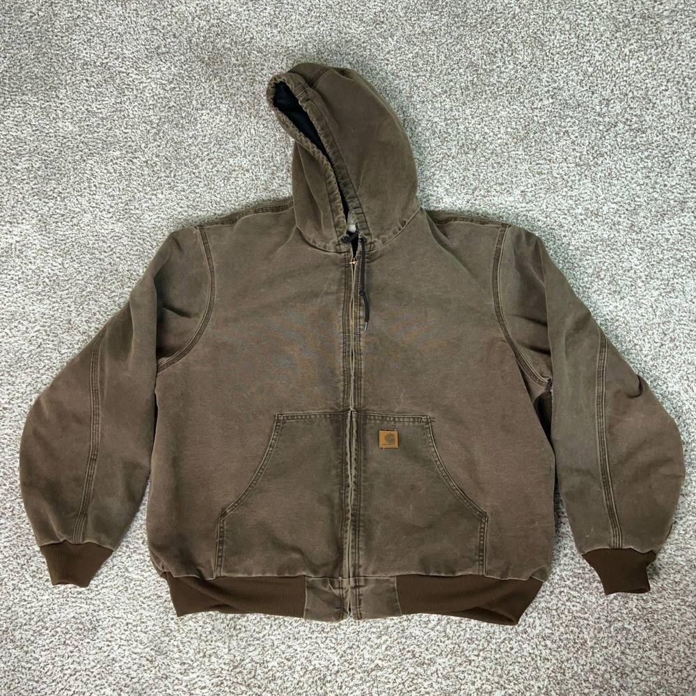 Vintage Carhartt Jacket Men 2XL Brown Workwear Hood Canvas Thermal Duck Thermal